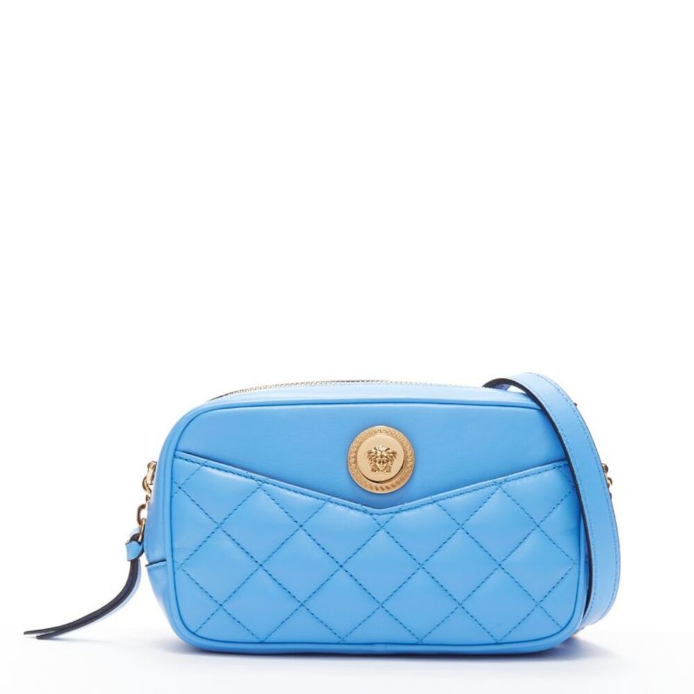 Versace blue lambskin quilted gold Medusa chain bag